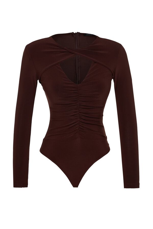 Trendyol Fitted Long Sleeve Bodysuit Top nude