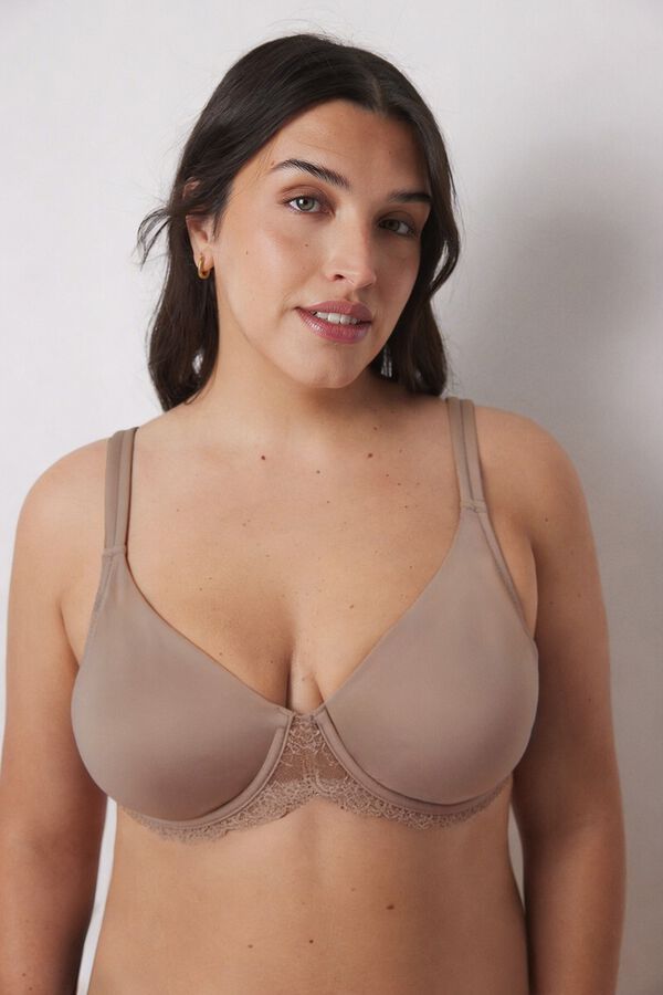Women'secret Bež mikrofiber i čipkasti grudnjak za oblikovanje REAL Boja Kože