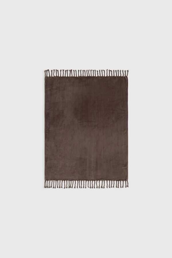 Textura Fleece fringed blanket nude