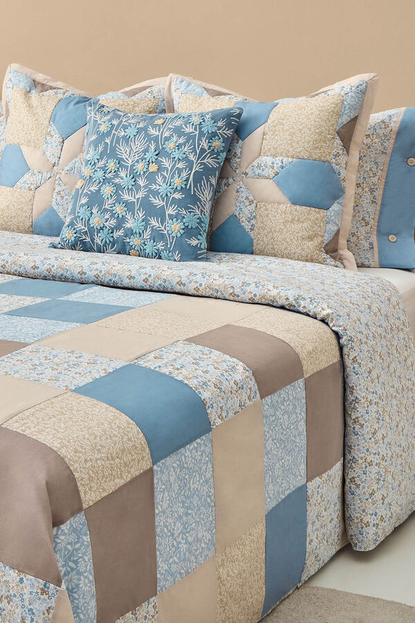 Textura Funda n&oacute;rdica patchwork flores&nbsp; azul