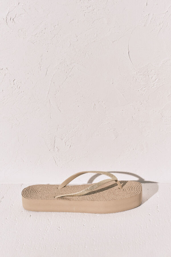 Women'secret Jute effect shimmer sandal yellow