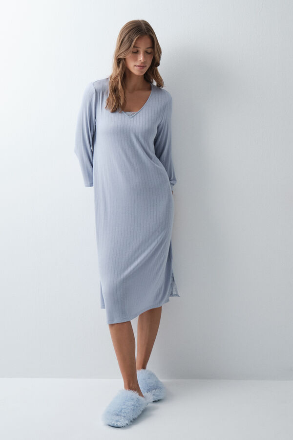 Women'secret Blue midi nightgown with lace details blue