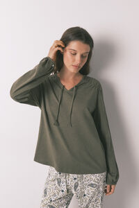Women'secret Green cotton ruched long sleeve T-shirt
