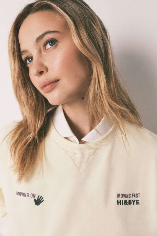 HI&BYE Yellow cotton terry short plain sweatshirt printed