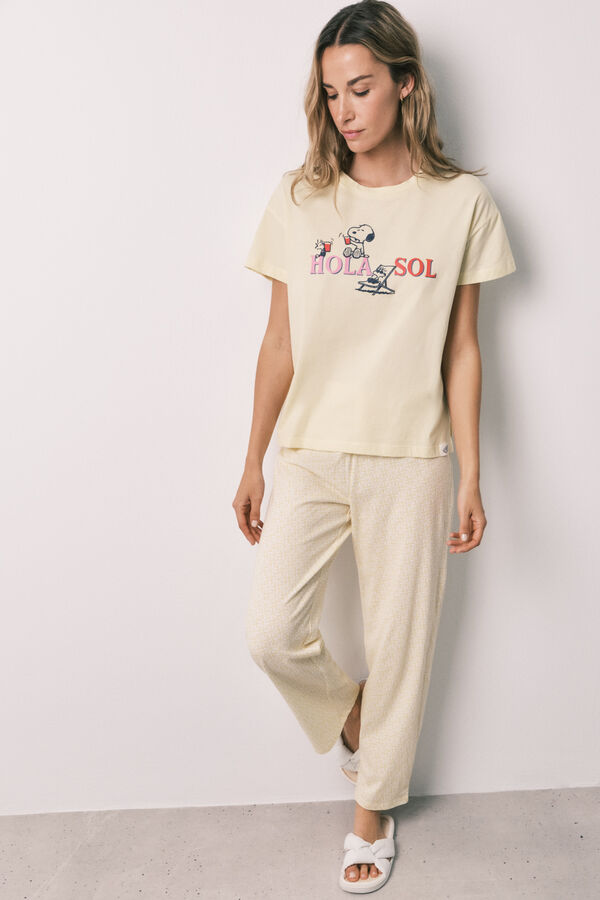 Women'secret Yellow cotton long pyjamas Snoopy printed
