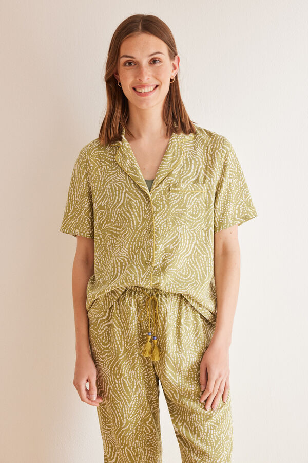 Womensecret Pijama camisero Capri étnico verde estampado