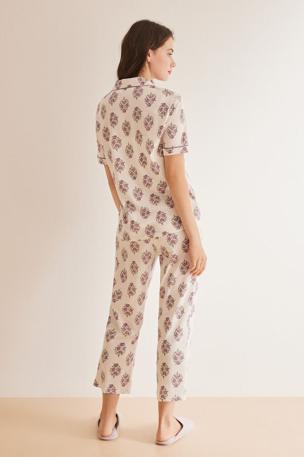 Womensecret Pyjama chemise manches courtes pantacourt à fleurs blanc