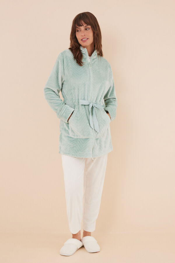 Womensecret Robe de chambre polaire texturée fermeture zippée verte vert