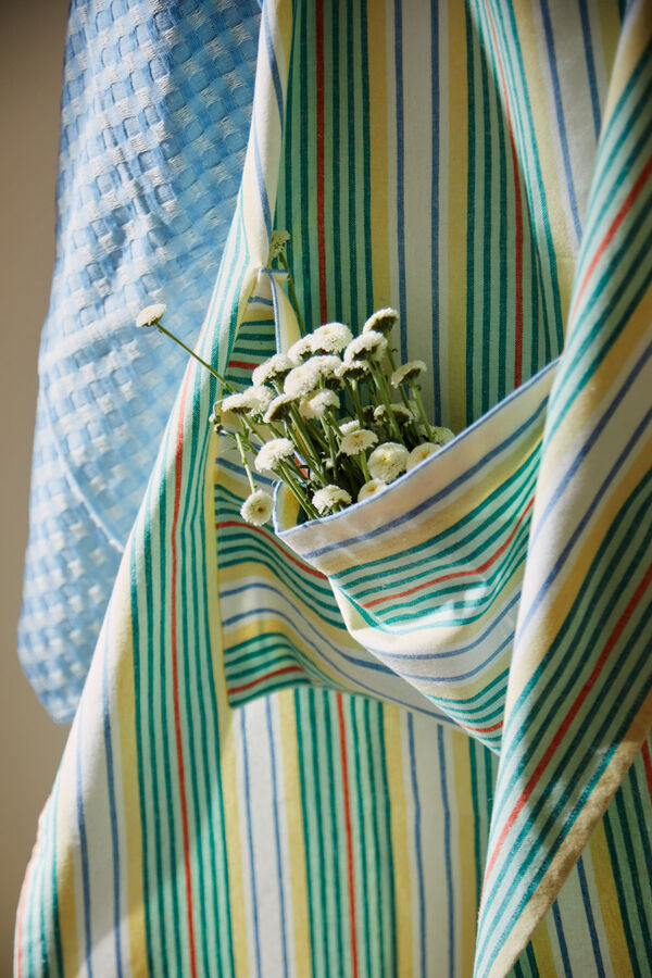 Calma House Haiti turquoise striped apron blue