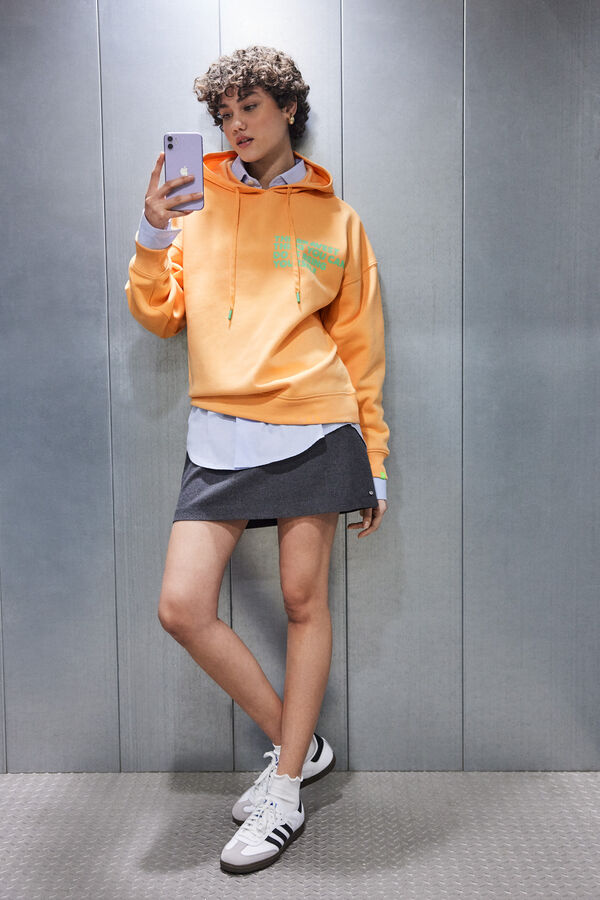 Womensecret Narandžasta plišana dukserica sa kapuljacom i logotipom Narandžasta