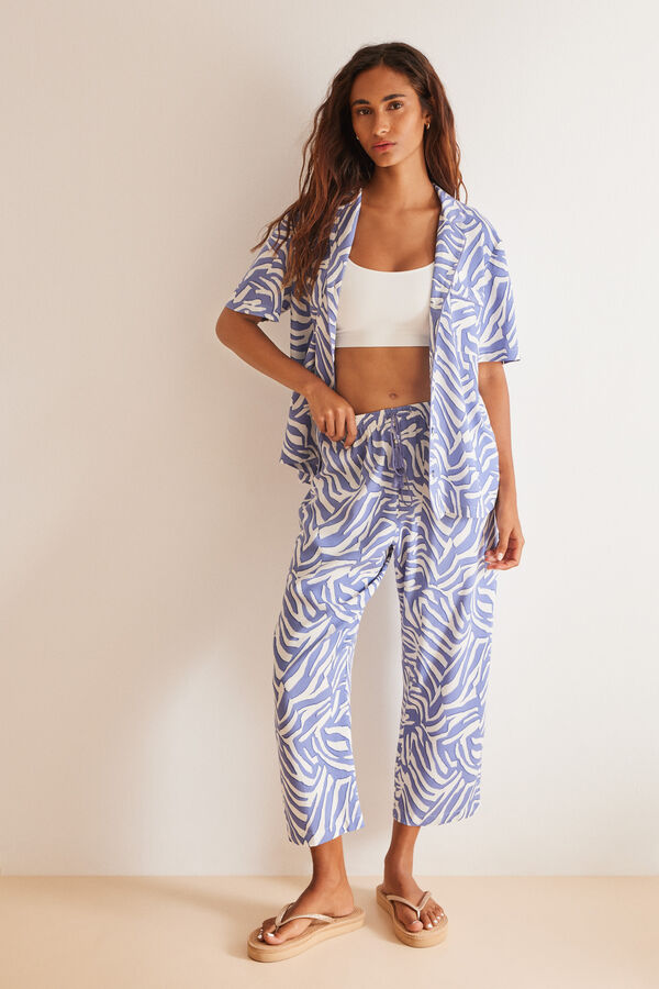 Womensecret Pyjama chemise Capri zèbre bleu bleu