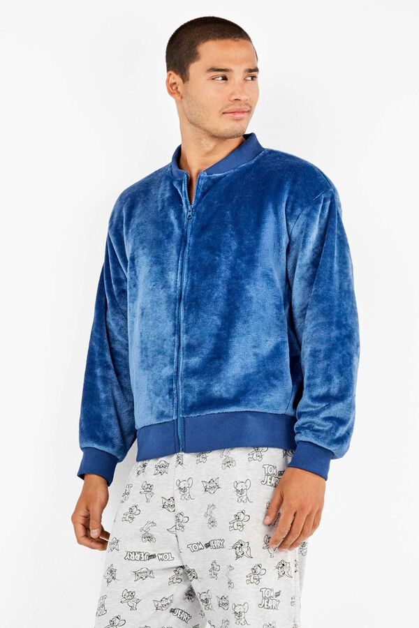 Gisela Men's blue plush bomber jacket Blau