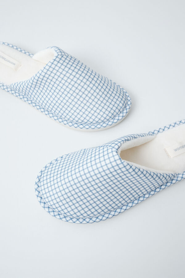Women'secret Zapatillas casa cuadros Vichy blanco