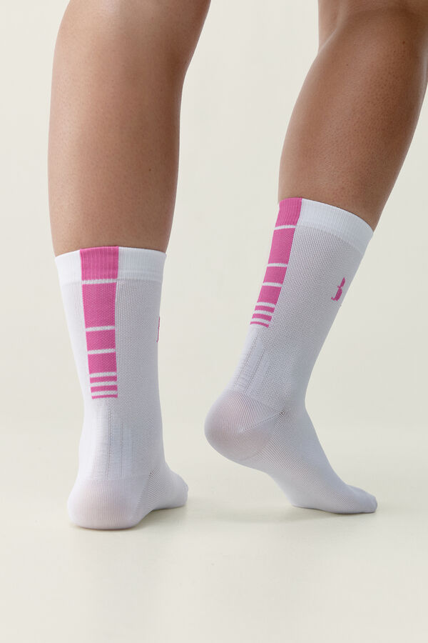 Born Living Yoga White/fuchsia pink socks ACARI printed
