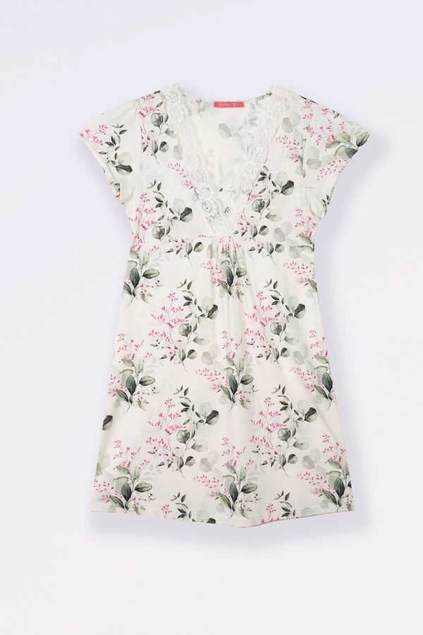 Womensecret Floral short-sleeved nursing nightgown blanc