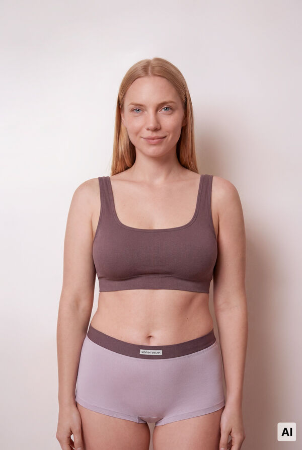 Women'secret Top comprido sem costura canelado roxo rosa