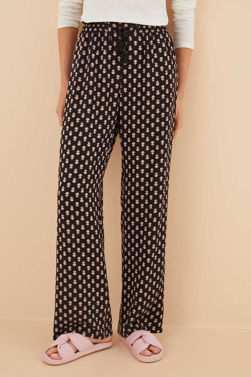 Womensecret Long flowing trousers with black stamp black