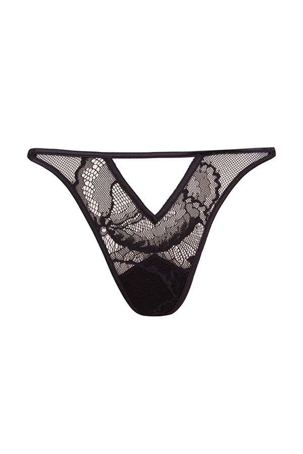 Womensecret Tanga preta em renda floral preto