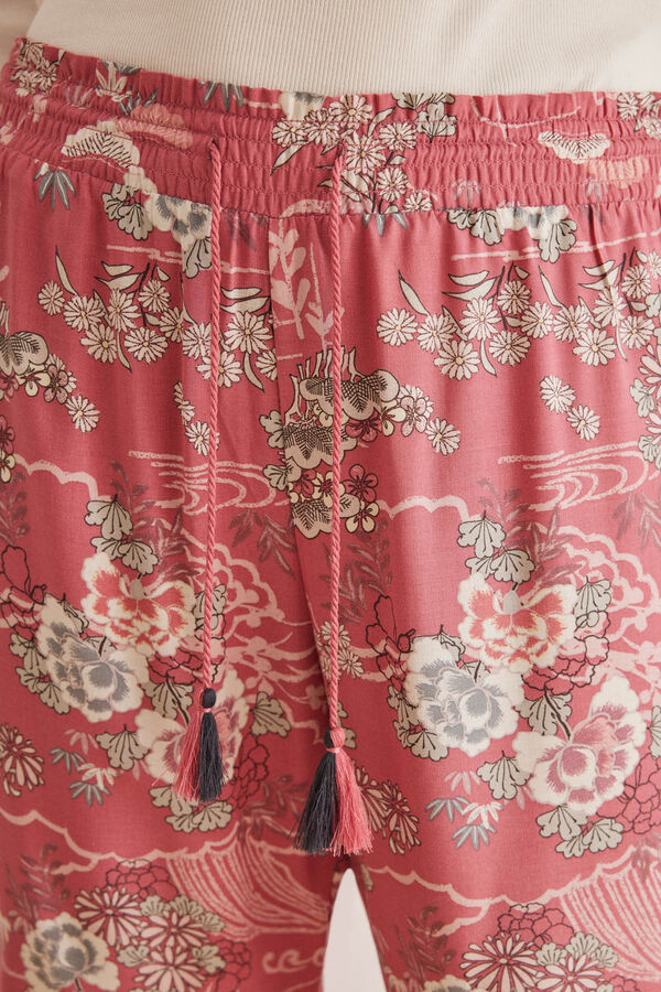 Womensecret Duge ružičaste pantalone s uzorkom trešanja Bordo