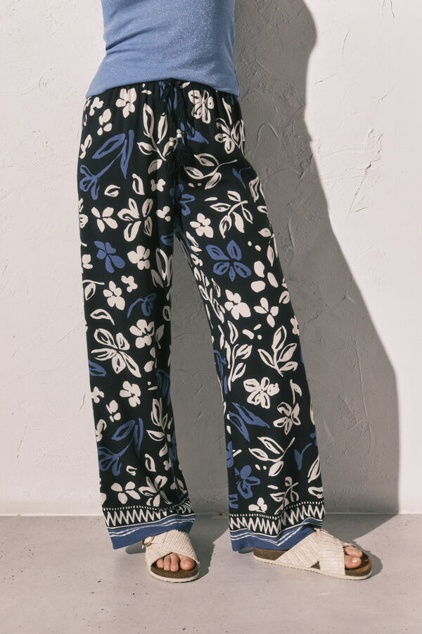Women'secret Pantalon long imprim&eacute; floral bleu bleu