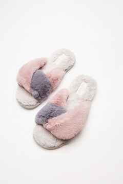 Womensecret Pink and blue fur knot-front slider slippers printed