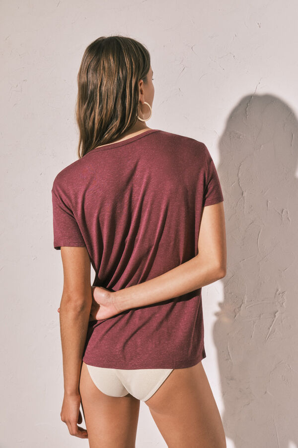 Women'secret Maroon linen viscose short sleeve T-shirt printed