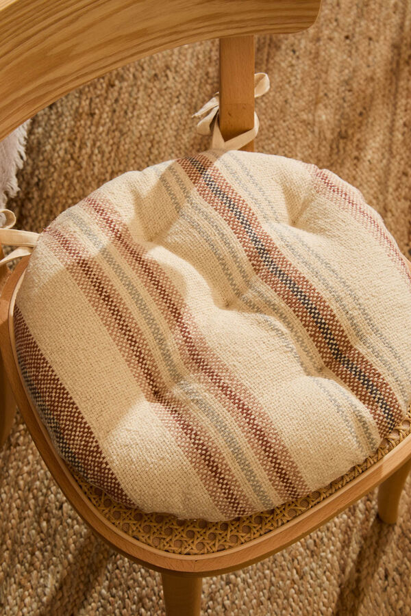 Calma House Almofada redonda riscas para cadeira em tons terrosos Peru vermelho