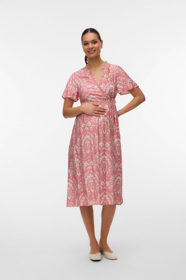 Mamalicious Maternity and breastfeeding midi dress pink