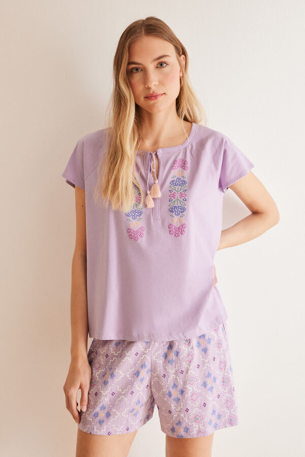 Womensecret 100% Cotton ethnic embroidered pyjamas pink