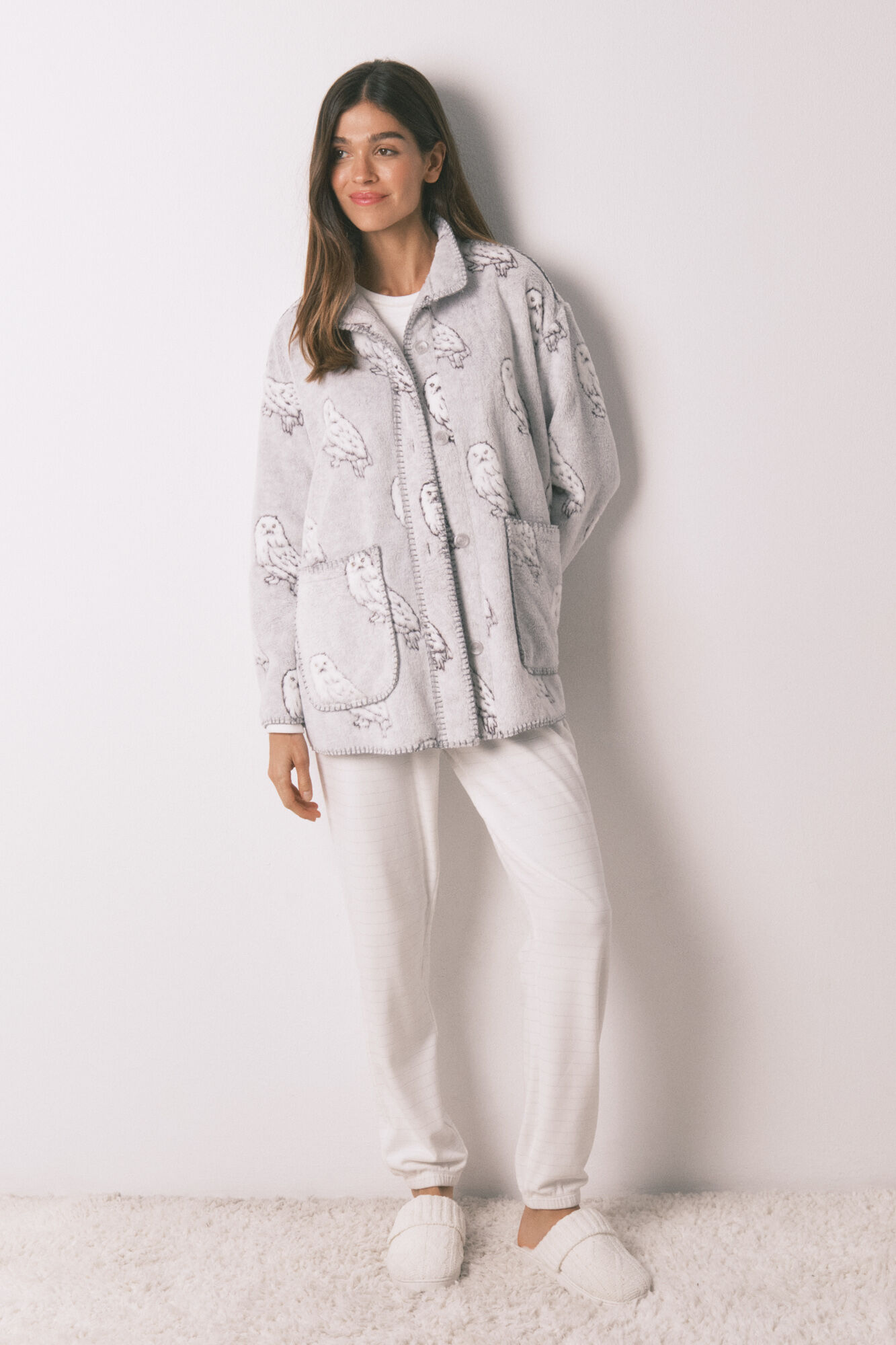 Women'secret Short robe in grey furry fleece fabric "Hedwig"