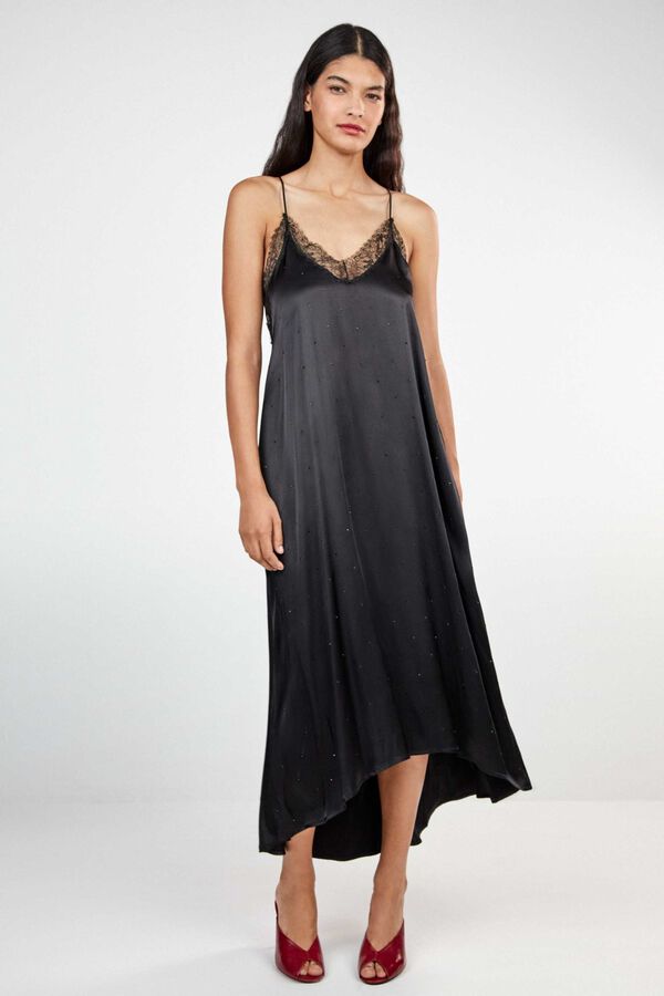 Gisela Satin-finish long slip dress black