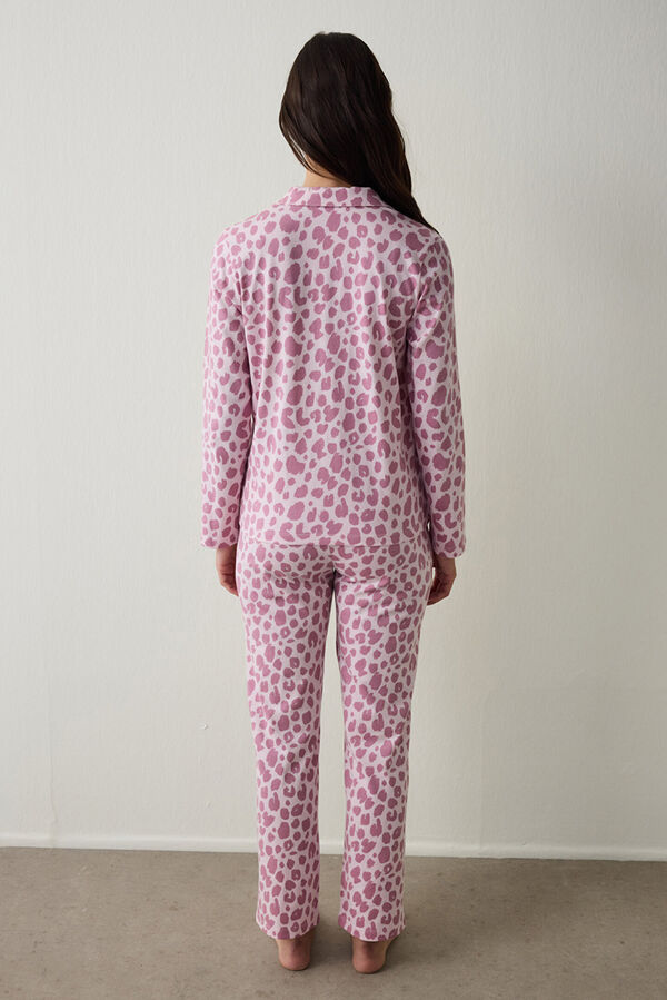 Penti Leopard Patterned Long Sleeve Button-Down Shirt Collar Pajama Set pink