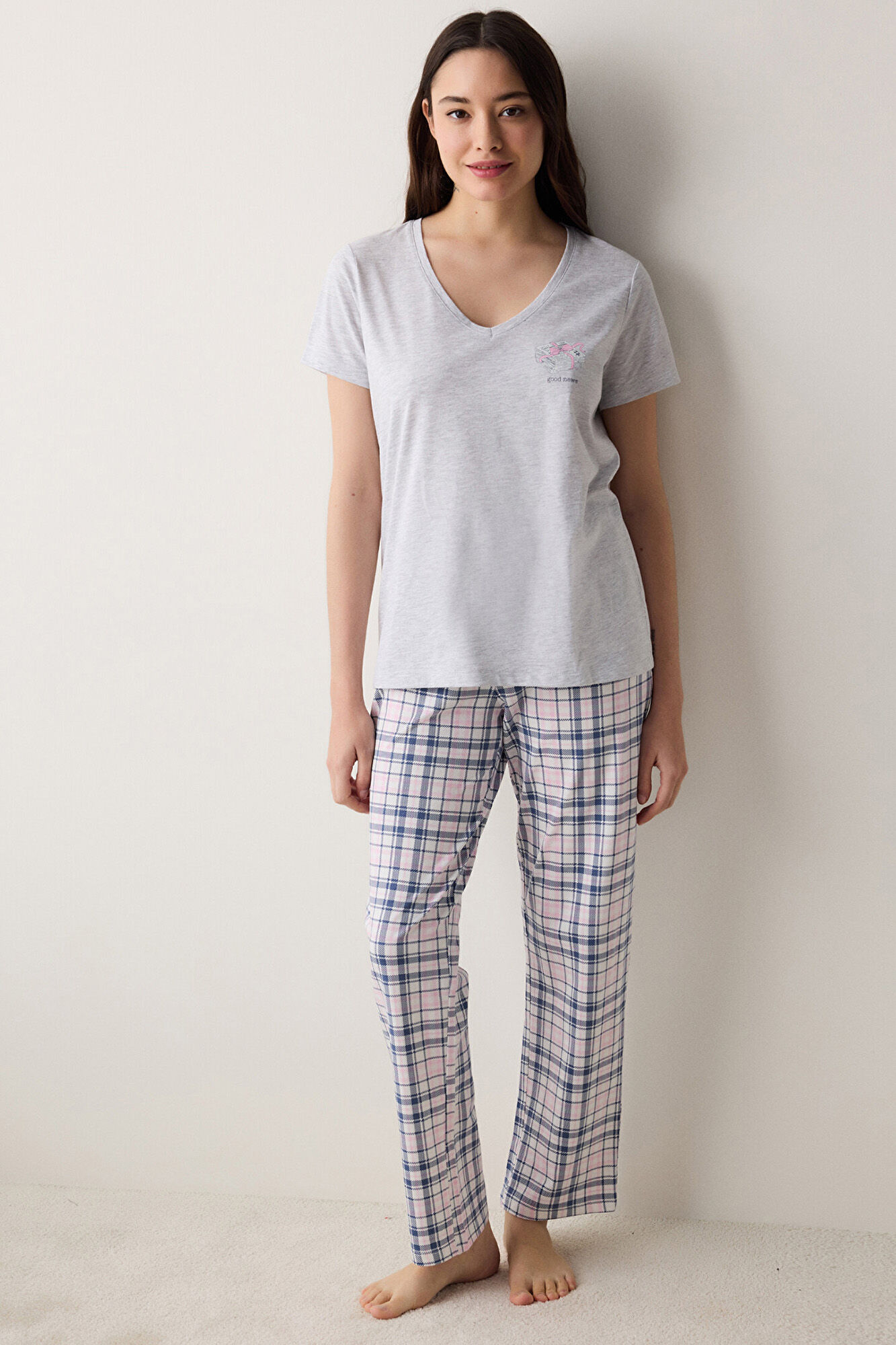 Penti Conjunto de pijama largo gris cuadros