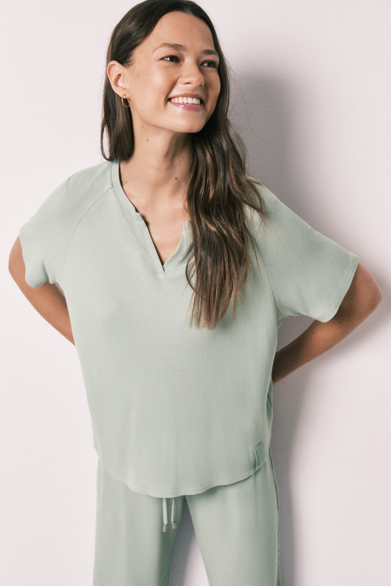 Women'secret Pijama Capri textura waffle verde