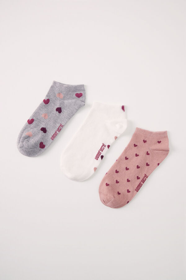 Womensecret Pack of 3 short heart socks printed