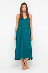 Gisela Jacquard-Nachthemd aus Satin mit Blumenprint Gr&uuml;n