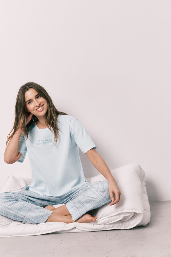 Women'secret Blue 100% cotton plaid pyjamas blue