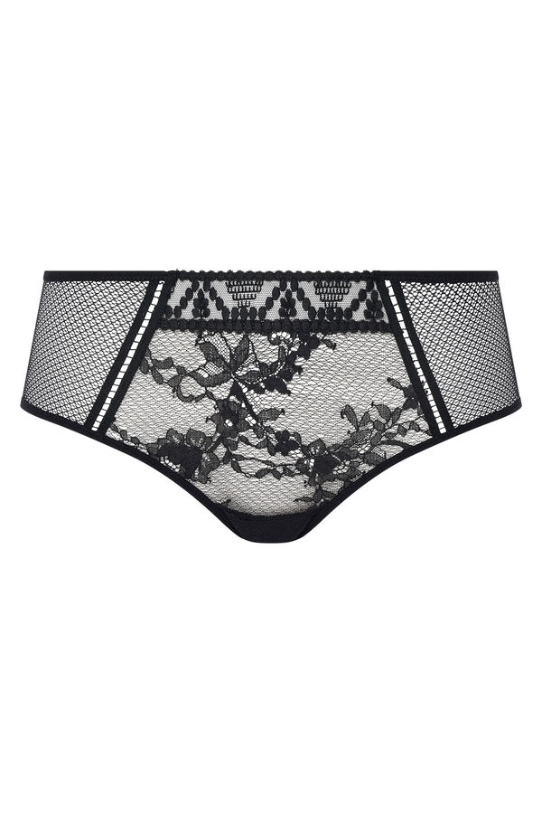 Womensecret Olivia boyshort panty in embroidered tulle and lace Crna