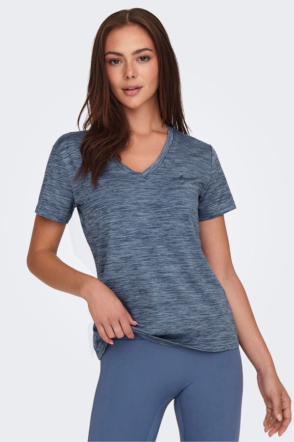 Only Play kurz&auml;rmelig T-Shirt mit V- Ausschnitt aus Stoff mit Wascheffekt Blau