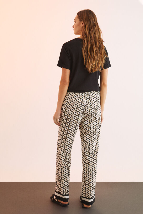 Womensecret Geometric print 100% cotton pyjama bottoms  black