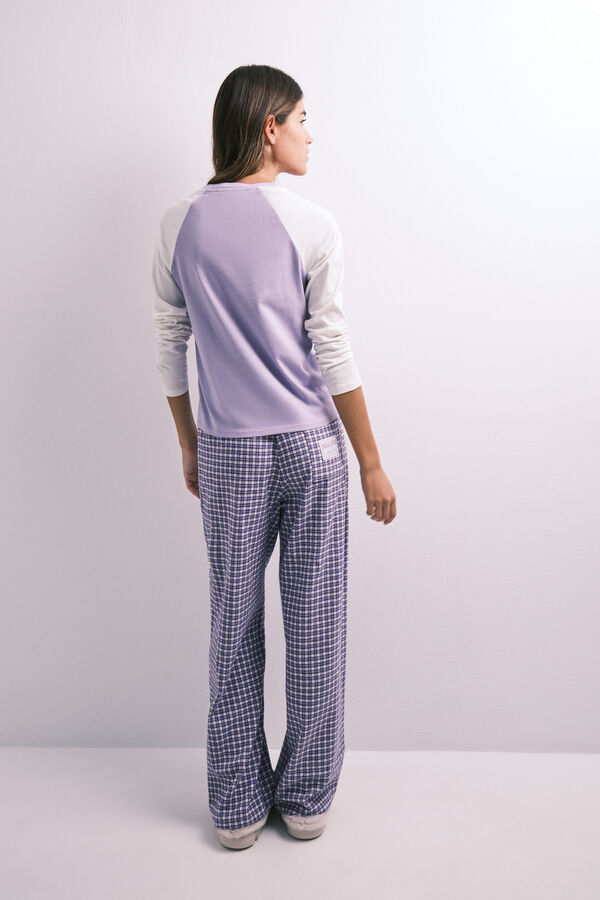 HI&BYE Purple cotton plaid long pyjamas pink