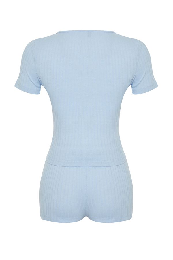 Trendyol Pijama de manga corta en V azul