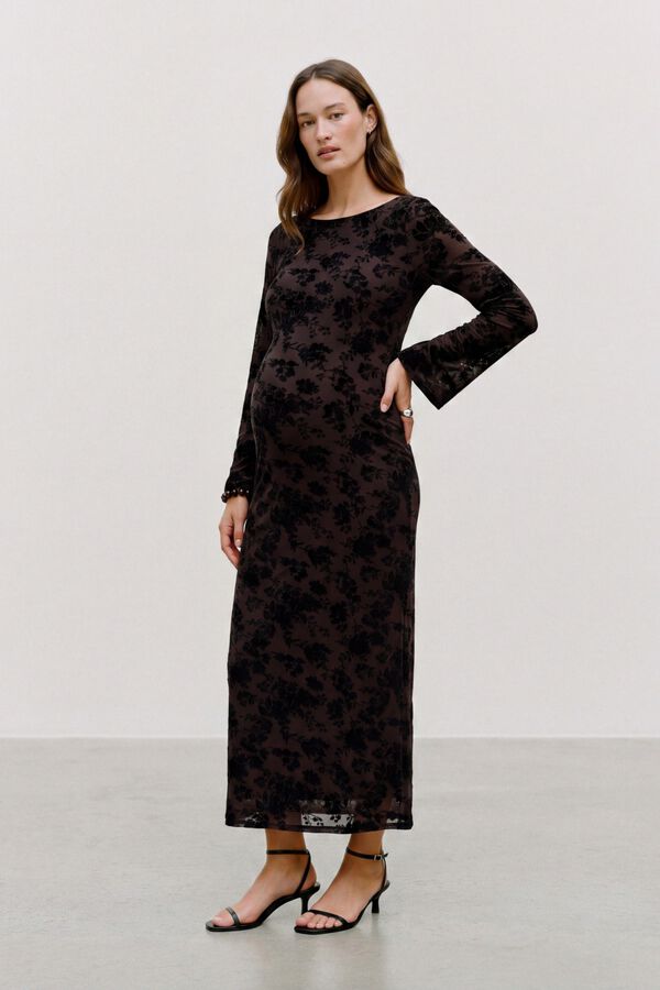 Mamalicious Floral tulle maternity dress nude