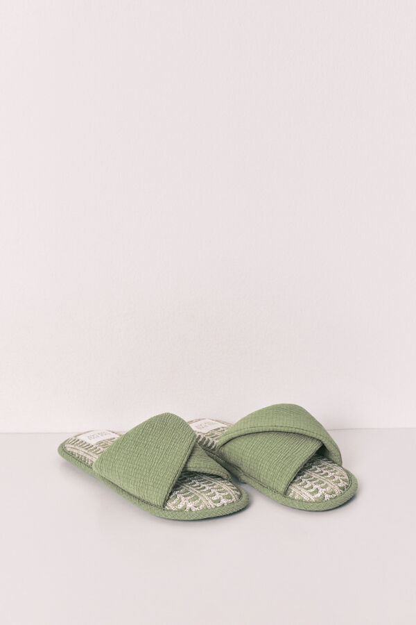 Women'secret Chinelos de quarto verde palmeiras bege