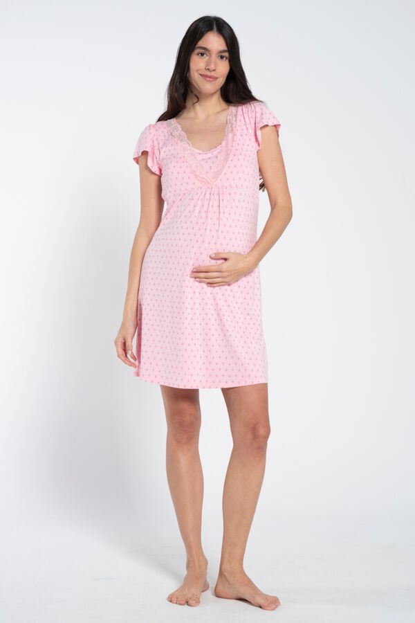 Ohma! Bedrucktes Umstandsnachthemd mit Krawattenmuster Rosa