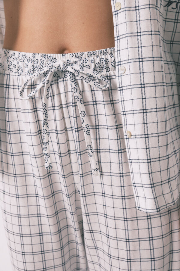 Women'secret Blue cotton plaid classic pyjamas white