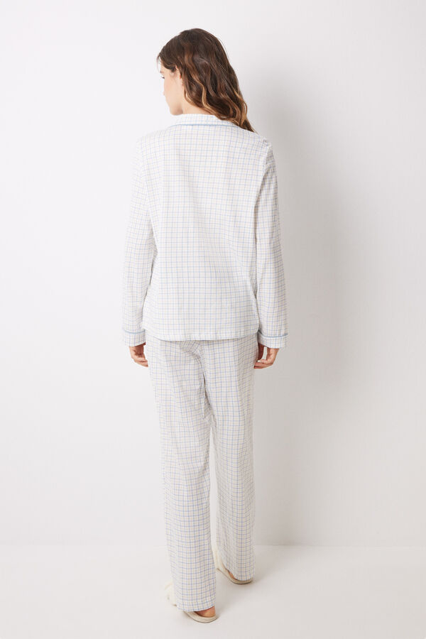 Womensecret Long checked cotton shirt pajamas blue