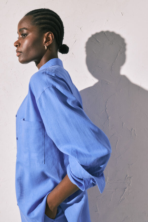 Women'secret Plava lanena ko&scaron;ulja dugih rukava Plava