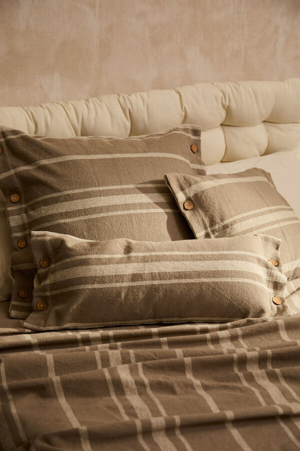 Calma House Funda de coj&iacute;n cuadrada a rayas crudas con botones Sorento beige