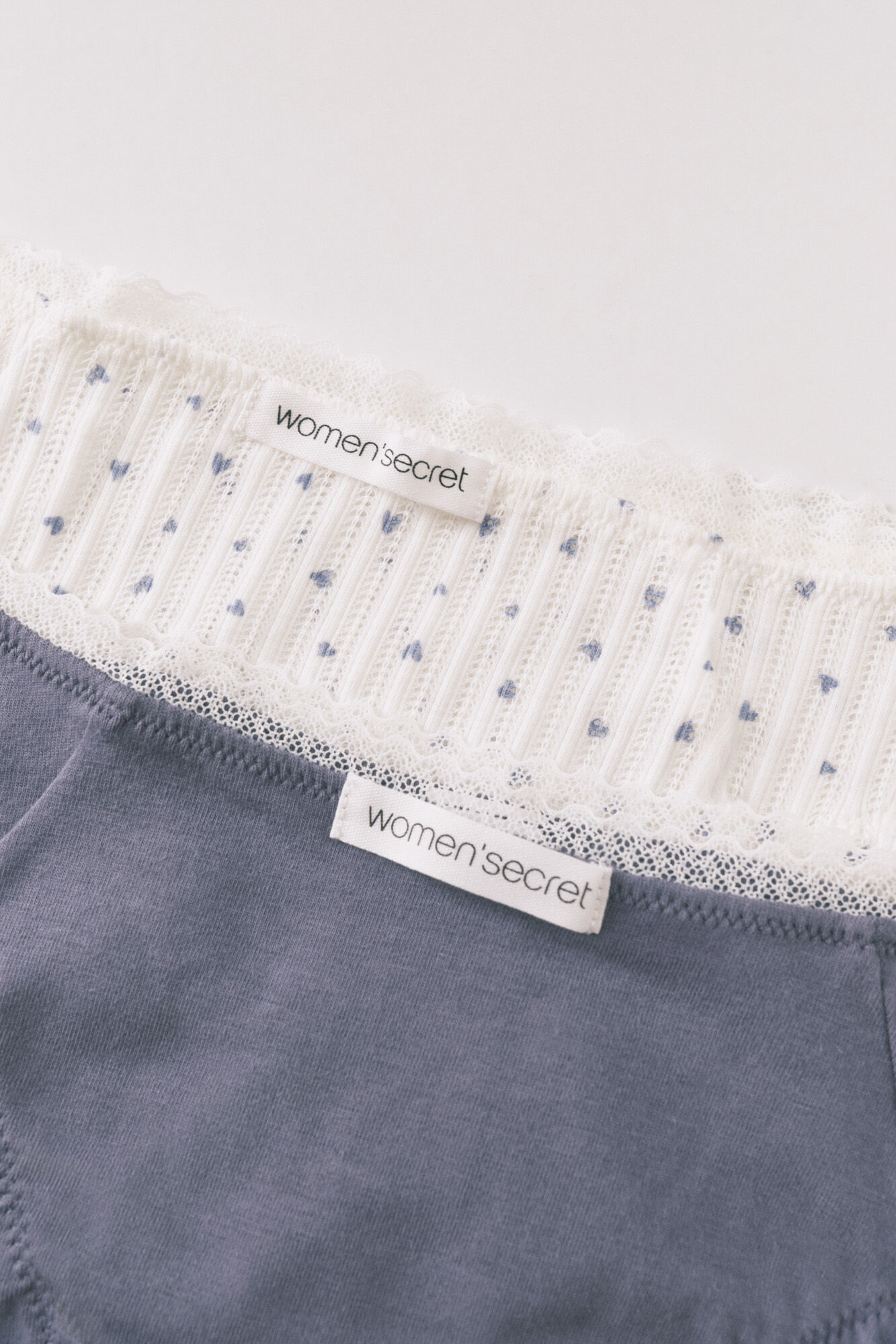 Women'secret Lot de 2 culottes classiques en coton bleues et imprim&eacute;es blanches